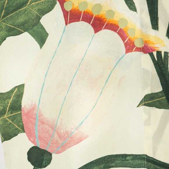 Hermes Cream & Green Silk Floral Buttoned Blouse - Picture 6 of 11